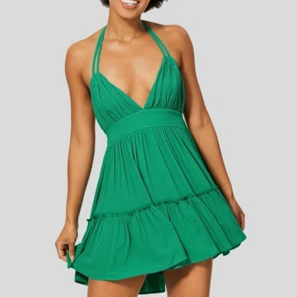 Calzedonia Cobey Kelly Green Halter Ruffle Backless Beach Summer Cover Up Dress - Picture 1 of 8